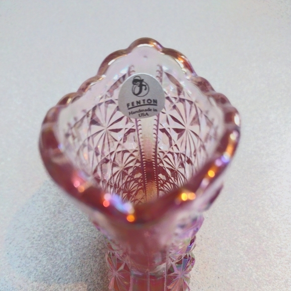 Vintage 70's FENTON Pink Iridescent Daisy  & Button C1990HZ Art Boot 4.25" - Picture 6 of 9